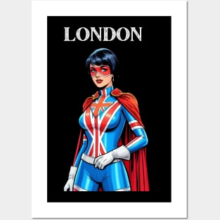 London England Female Comic Book Superhero Cape Posters and Art